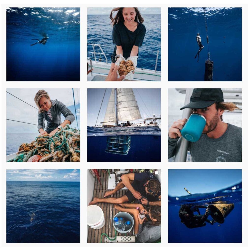 Collage of members of The Vortex working against causes of ocean pollution to clean the water